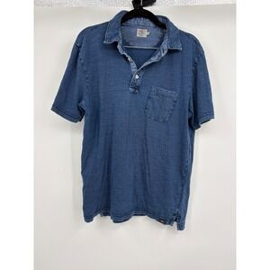 FAHERTY BRAND Mens Blue Washed Short Sleeve Pocket Polo Shirt Size M